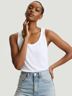 Majestic Filatures Stretch Linen Tank in Blanc size 2/